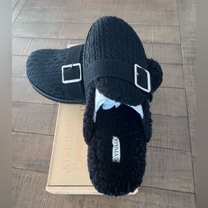 VIVAIA black Shearling-Lined Buckle Slippers size 39